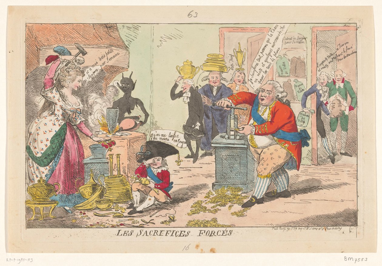 Spotlight op Marie Antoinette v Lodewijk XVI, 1789 Vynucené oběti (název na objektu) od Isaac Cruikshank