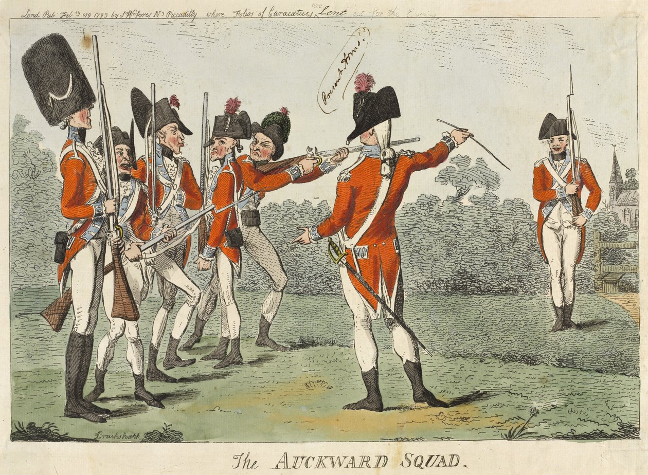 The Awkward Squad, 1793 (barevný lept) od Isaac Cruikshank