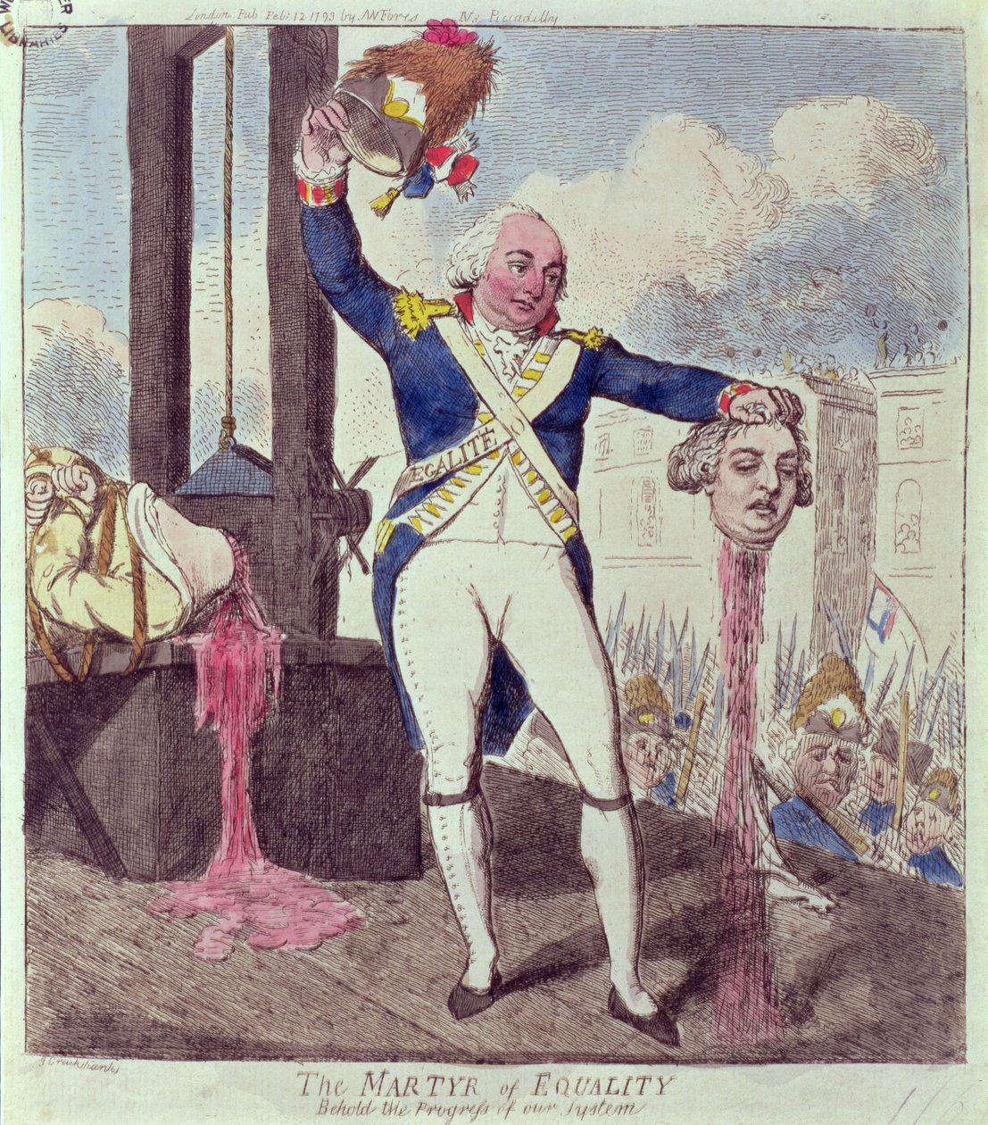 The Martyr of Equality: Behold the Progress of our System, pub. od S.W. Fores, 1793 od Isaac Cruikshank
