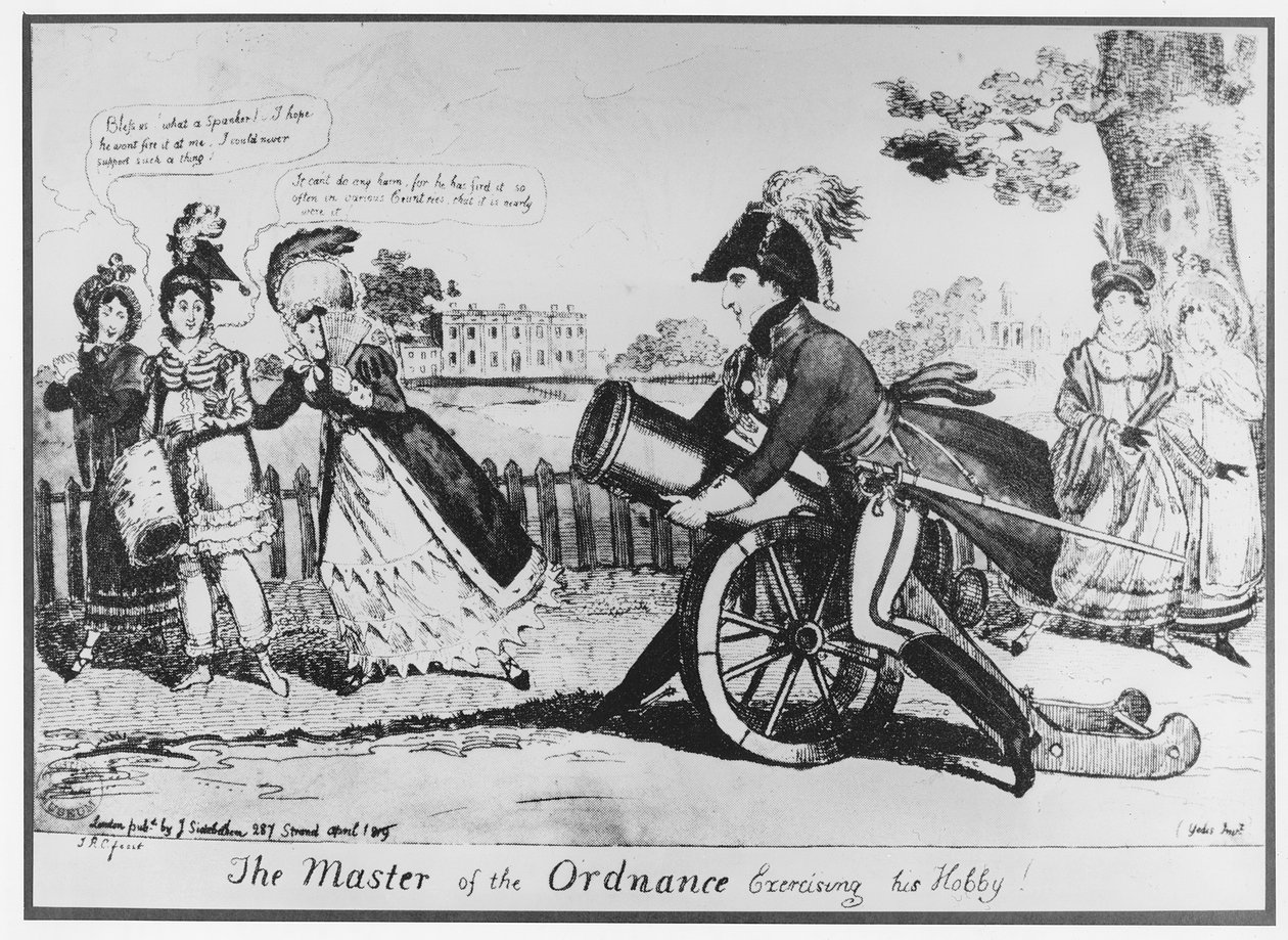"Mistr arzenálu vykonávající své hobby", 1819 od Isaac Cruikshank
