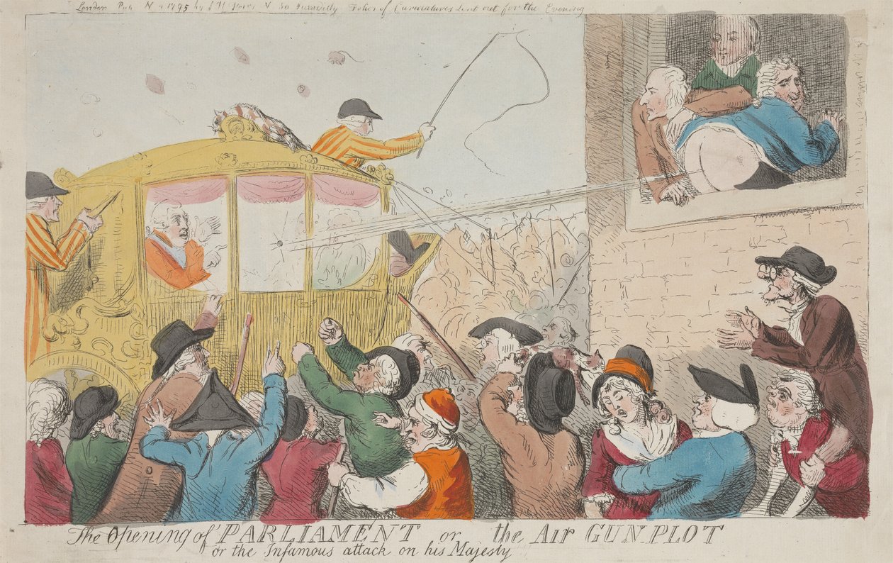 Die Eröffnung des Parlaments oder das Luftgewehr-Komplott oder der berüchtigte Angriff auf Seine Majestät od Isaac Cruikshank