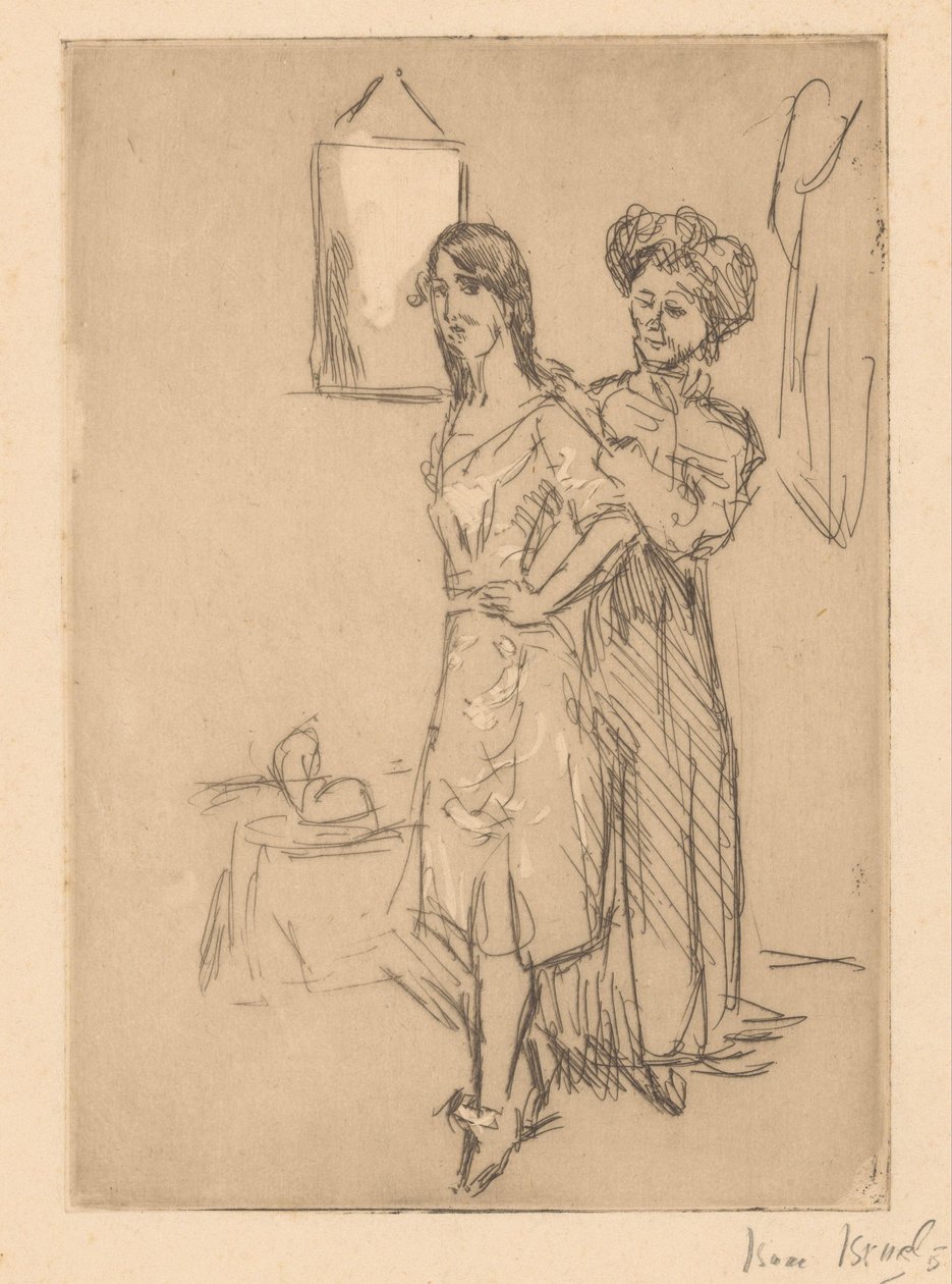 Mladá žena u kloboučníka U frézy (název na předmětu) od Isaac Israels (signed by artist)