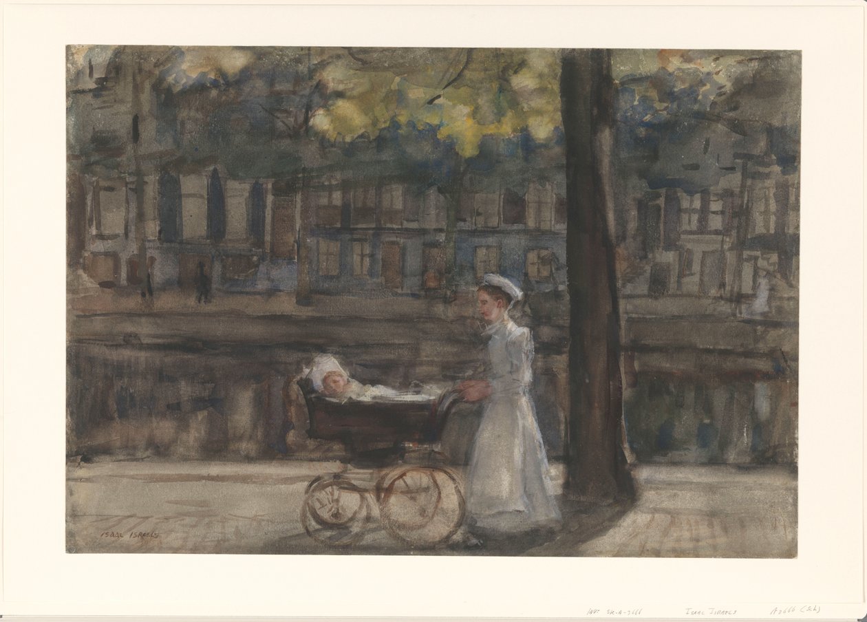 Pokojská s kočárkem na Keizersgracht od Isaac Israels
