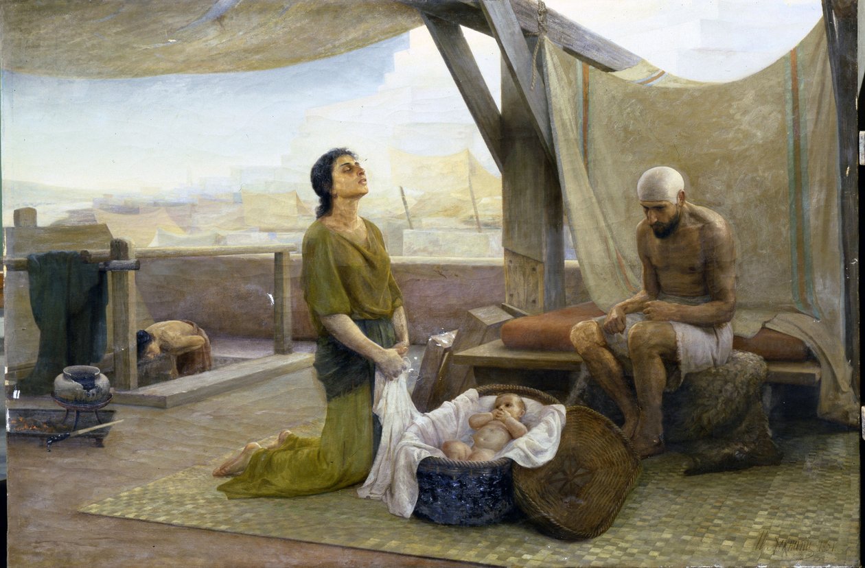Mojžíšovi rodiče - obraz Isaaca Lvoviče Asknazyho (1856-1902), olej na plátně (116x174) od Isaac Lvovich Asknazy