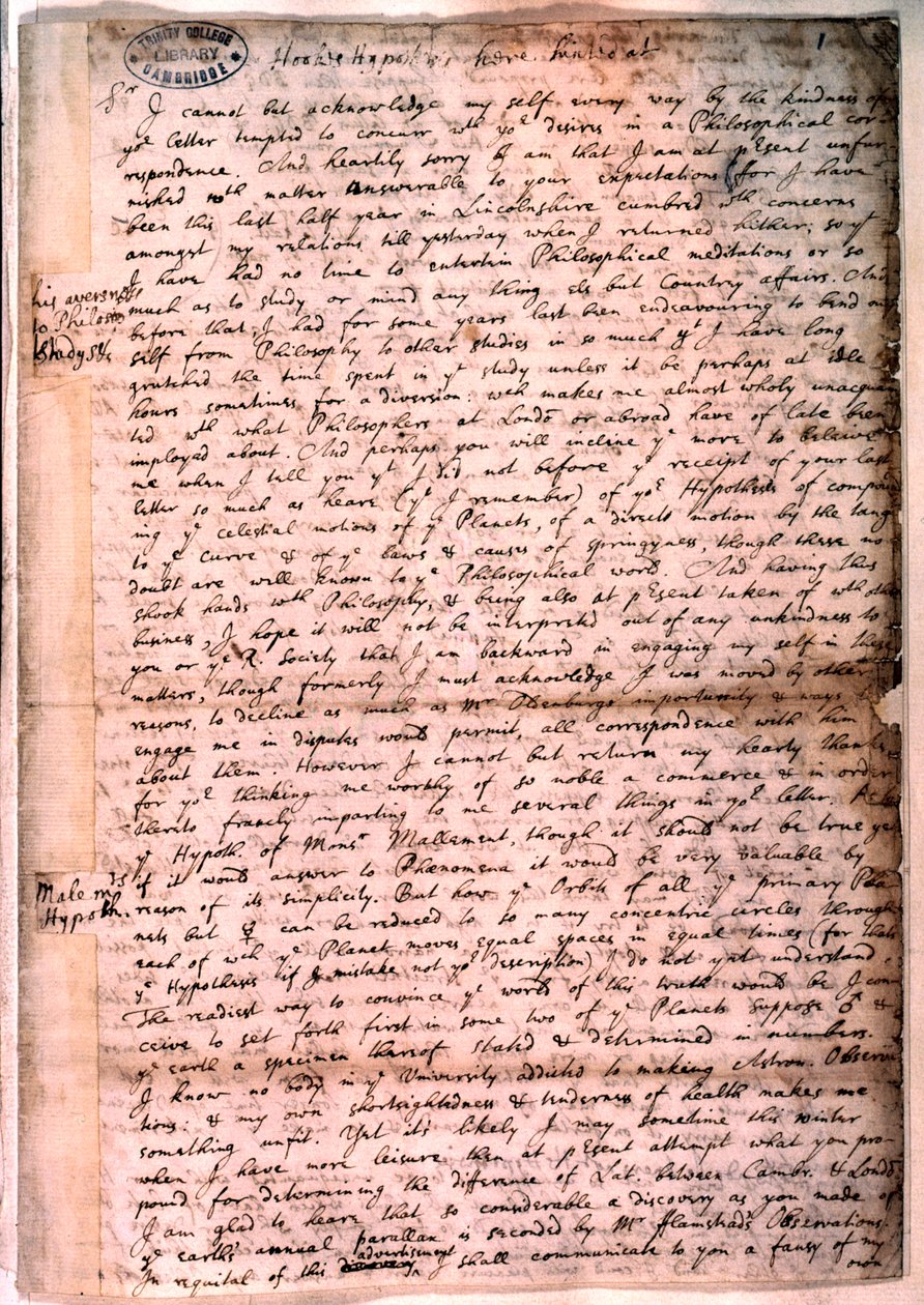 Dopis napsaný Isaacem Newtonem, 28. listopadu 1679 od Isaac Newton