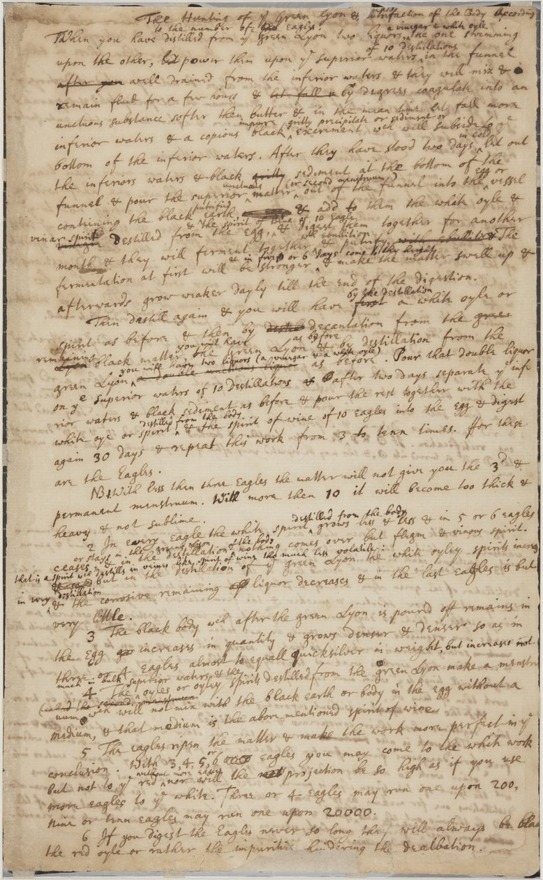 Lov na Zeleného Lyona, recto, kolem roku 1700 od Isaac Newton