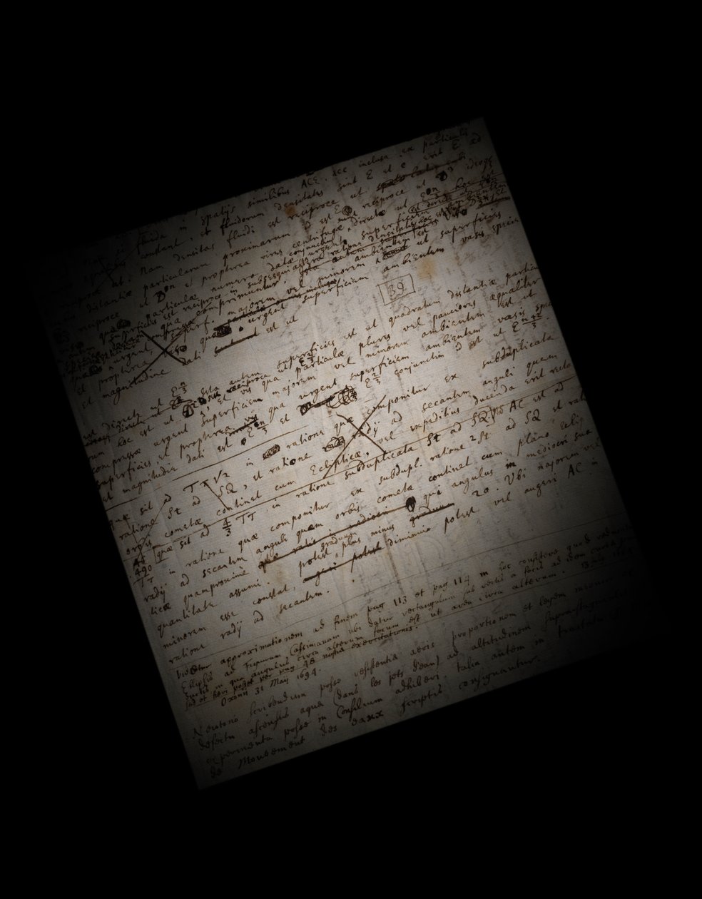 Dvě stránky revizí Principia Mathematica od Isaac Newton