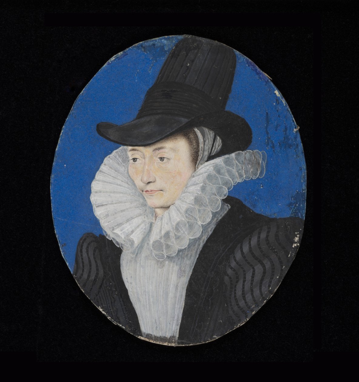 Portrétní miniatura neznámé dámy, cca 1590 (wc na pergamenu) od Isaac Oliver