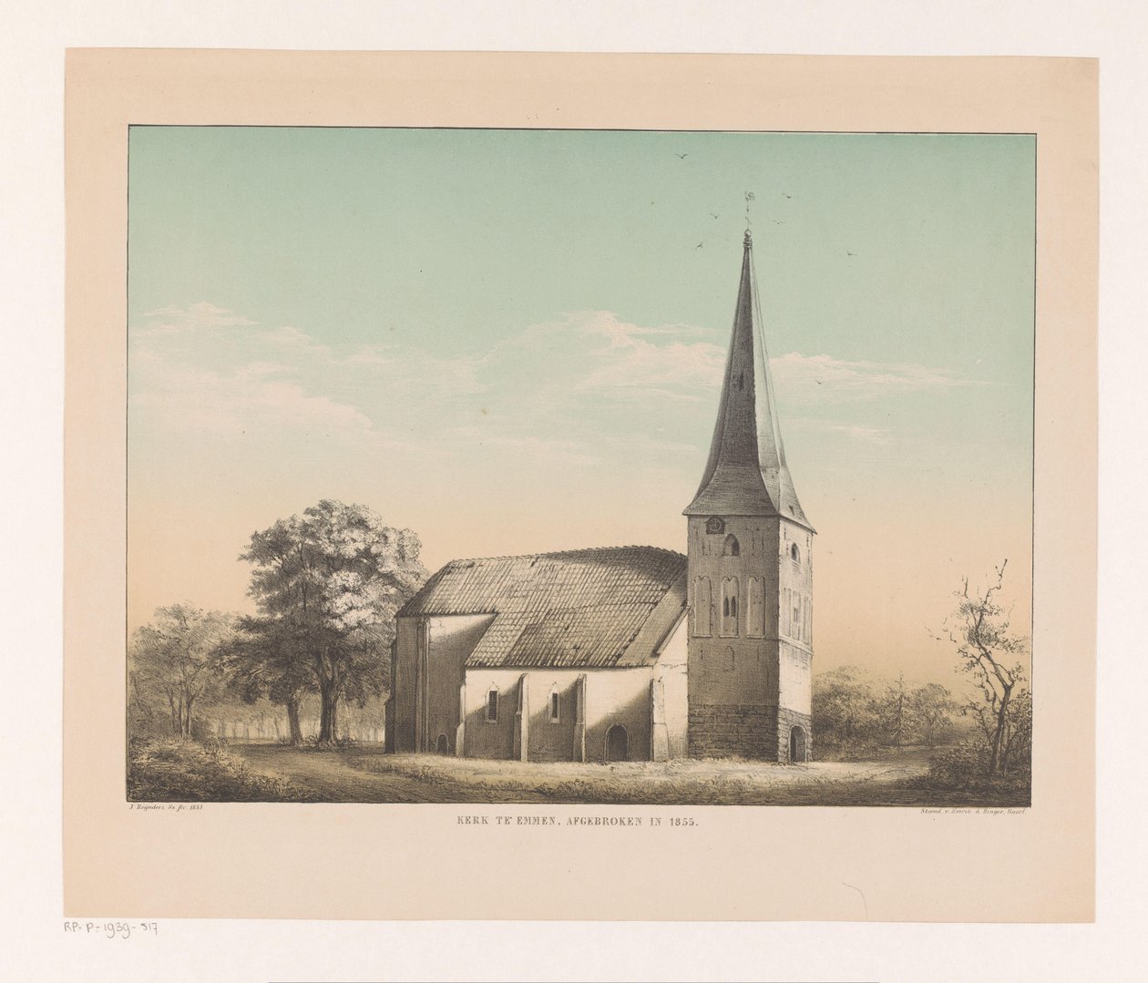 Pohled na kostel v Emmenu Kostel v Emmenu, zbořený v roce 1855 (název na objektu) od Isaac Reijnders Sz.