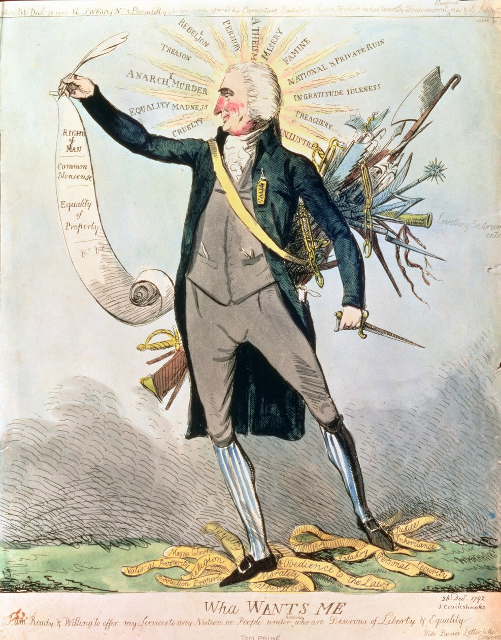 "Wha Wants Me", karikatura zobrazující Toma Paina a Práva člověka od Isaaca Cruikshanka (1756-1811/16) od Isaac Robert (after) Cruikshank