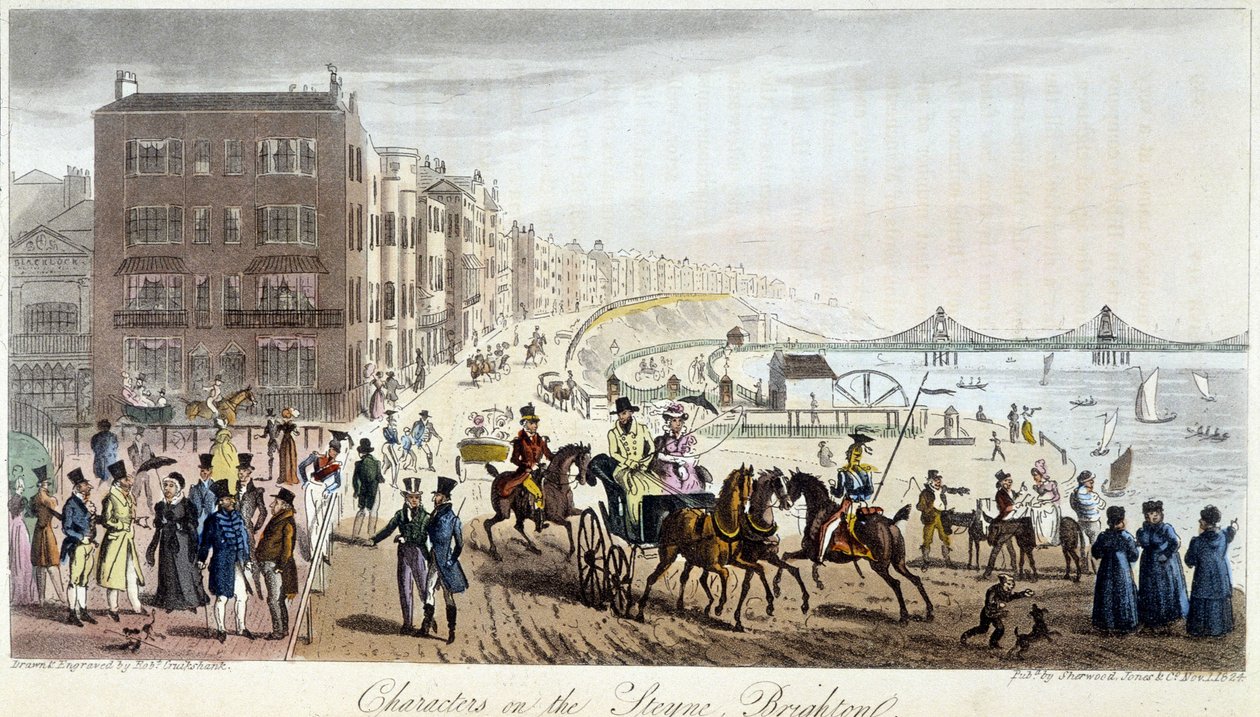 Postavy v Brightonu – v „“The English Spy”” od Charlese Molloye Westmacotta, kresba Robert Cruikshank, London Edition od Isaac Robert Cruikshank