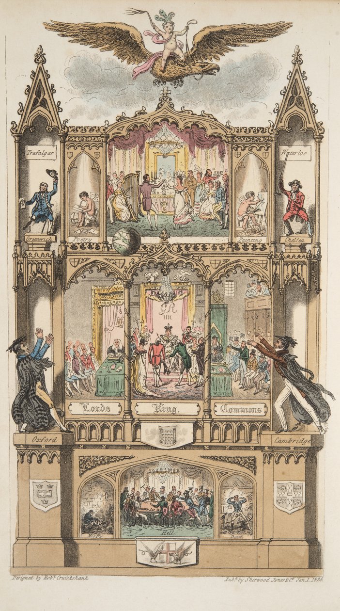 Frontispiece, od The English Spy, hospoda. 1824 (ručně kolorovaná rytina) od Isaac Robert Cruikshank