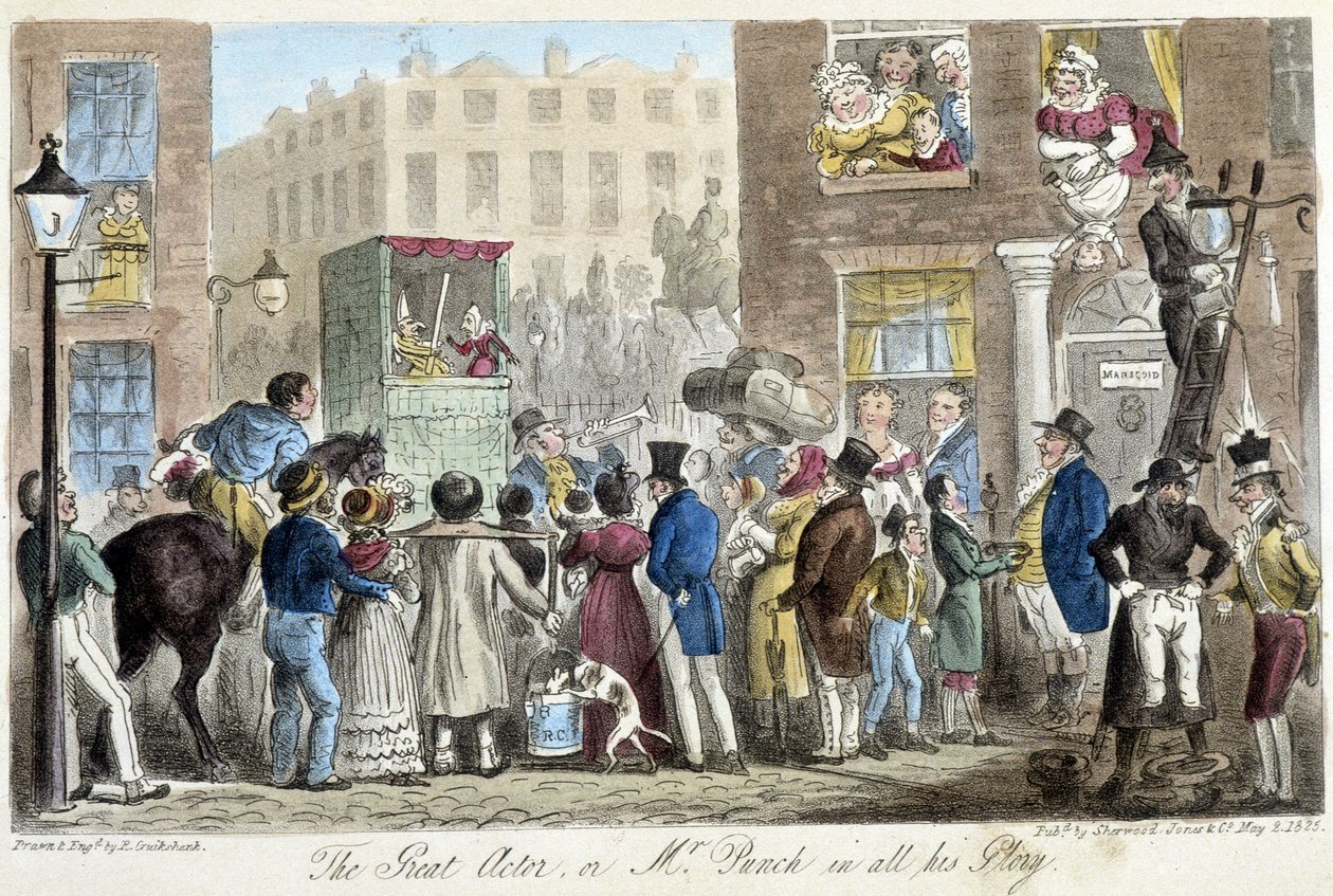 Guignol v ulicích Londýna - v ""Anglický špión"" C. Molloy Westmacott, nemocný. Autor: Robert Gruikshand, Sherwood, Londýn od Isaac Robert Cruikshank
