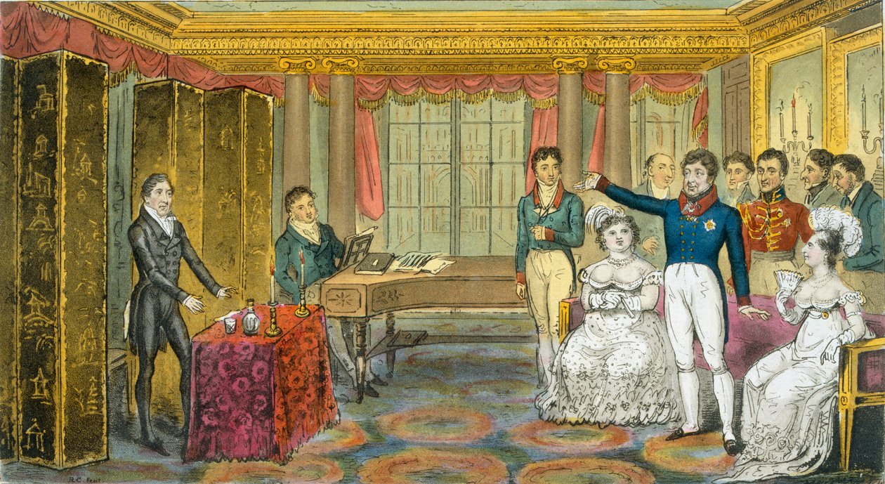 King George IV v Carlton House, z „Anglického špióna“, od Charlese Westmacotta, publikoval 1825 (barevná litografie) od Isaac Robert Cruikshank