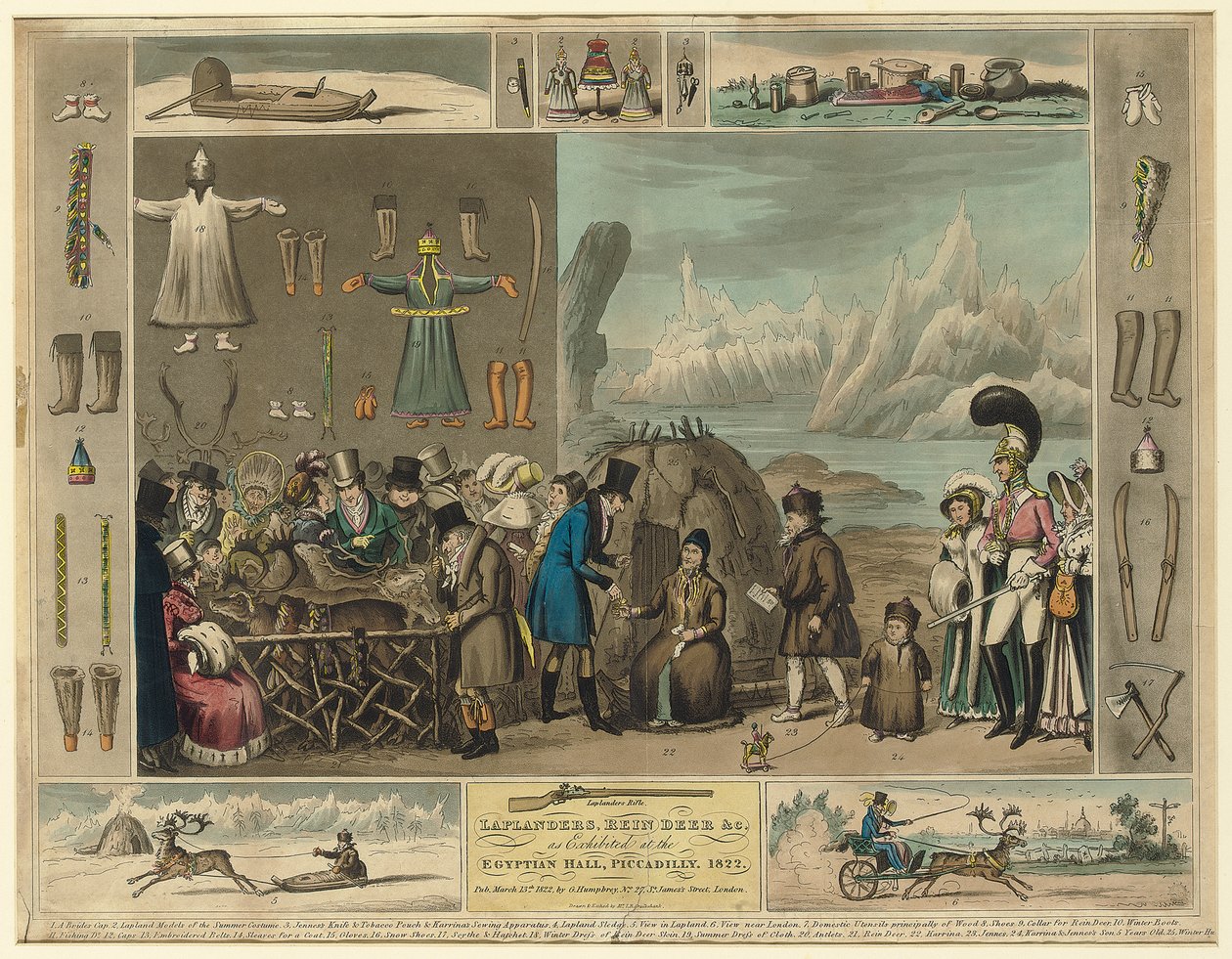 Laponci, sobi atd., jak jsou vystaveny v Egyptian Hall, Piccadilly, 1822 od Isaac Robert Cruikshank