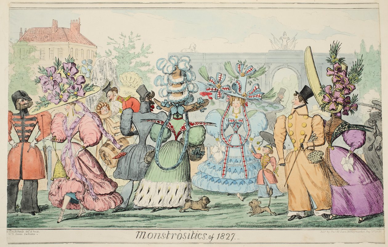 Zrůdy 1827, hospoda. 1835 (ručně kolorovaná rytina) od Isaac Robert Cruikshank