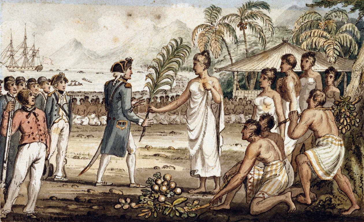Oatehite, ilustrace z „The Voyages of Captain Cook“ od Isaac Robert Cruikshank