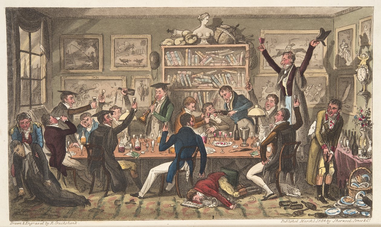 Oxford Transports, nebo University Exiles, z The English Spy, publikoval Londýn, 1824 (ručně kolorovaná rytina) od Isaac Robert Cruikshank