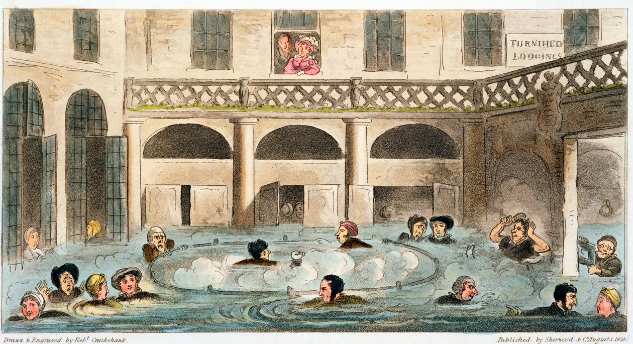 „Veřejné koupání v lázni aneb dušení zaživa“, 1825 od Isaac Robert Cruikshank