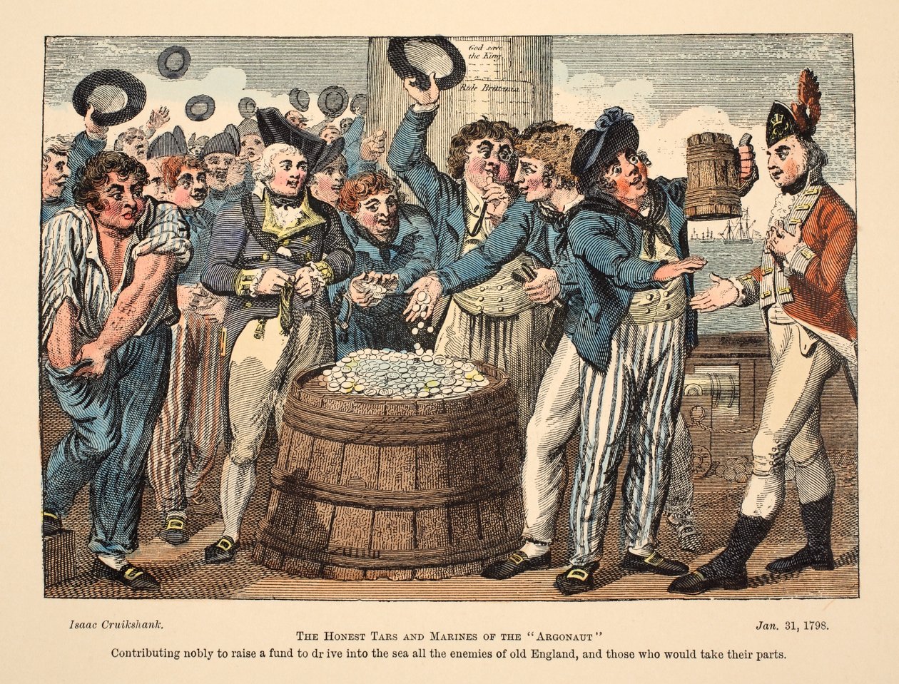 The Honest Tars and Marines of The Argonaut, pub. 1798 (ručně kolorovaná rytina) od Isaac Robert Cruikshank