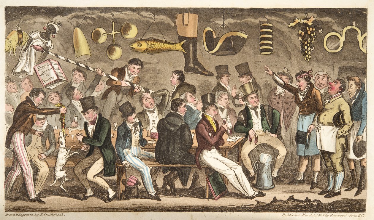 The Oppidans Museum, neboli Eton Court of Claims at the Christopher, z The English Spy, publikoval Londýn, 1824 od Isaac Robert Cruikshank