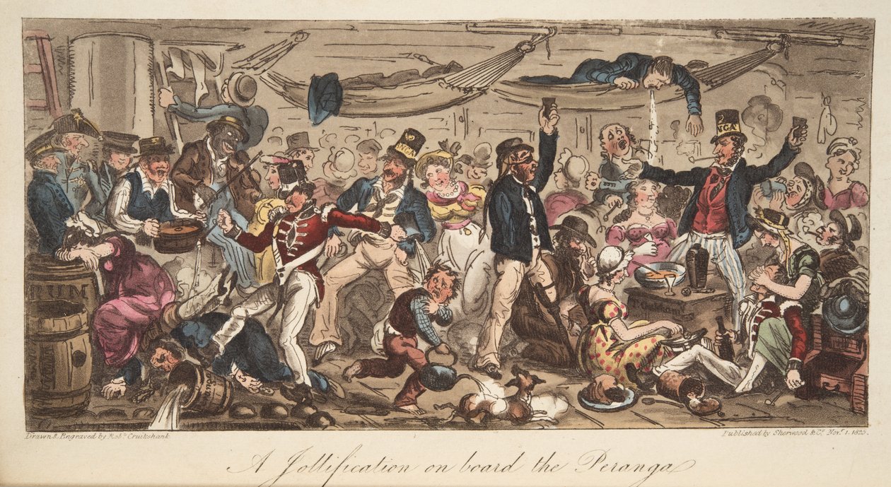 The Return to Port, od The English Spy, pub. 1824 (ručně kolorovaná rytina) od Isaac Robert Cruikshank