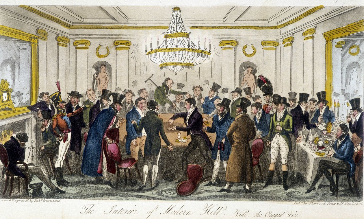 Interiér Modern Hall - v „“The English Spy”” od Charlese Molloy Westmacotta, kresba Robert Cruikshank, London Edition od Isaac Robert Cruikshank