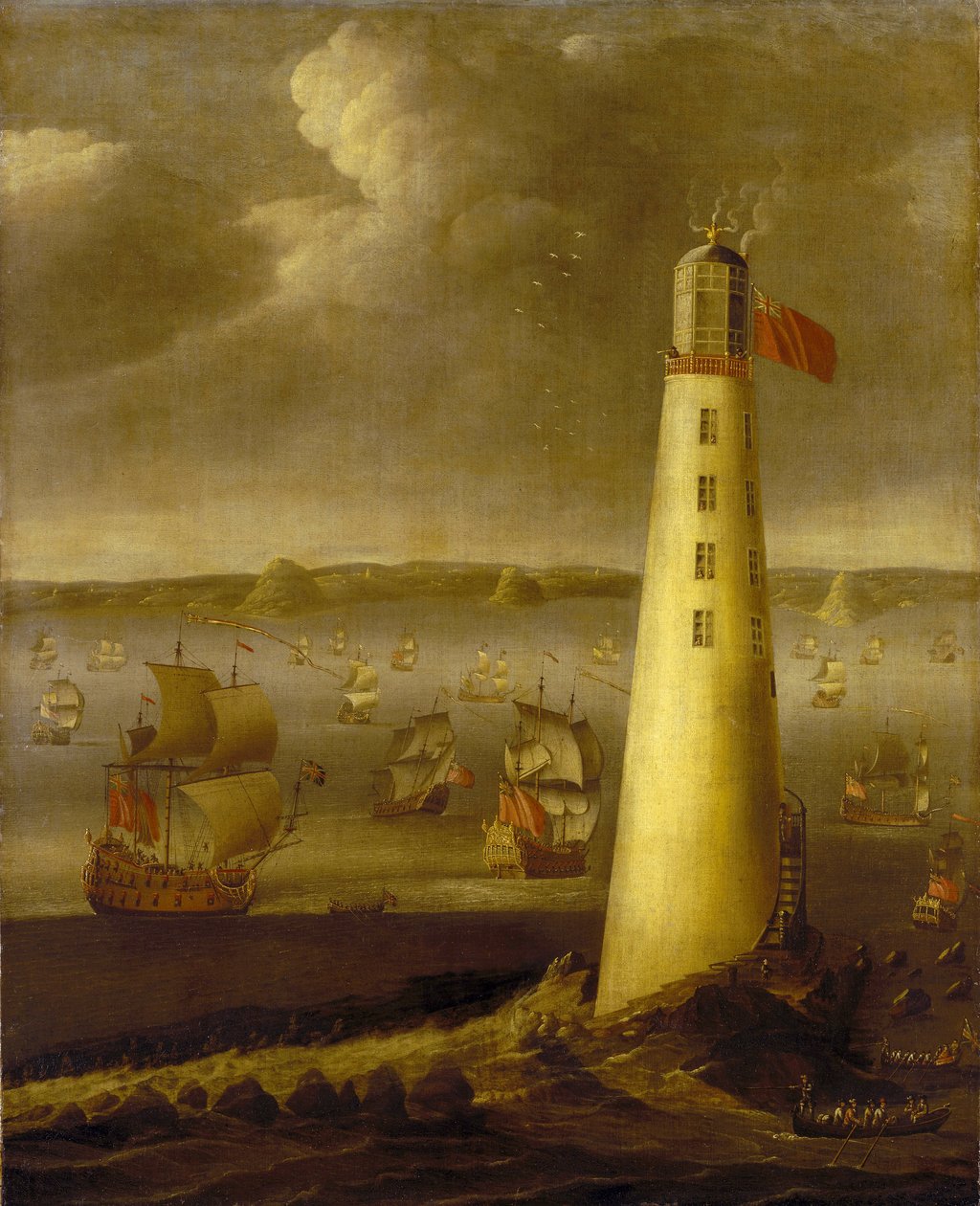 Maják Eddystone u pobřeží Devonu (Anglie). Olej na plátně, kolem roku 1708, autor Isaac Sailmaker (1633-1721). od Isaac Sailmaker