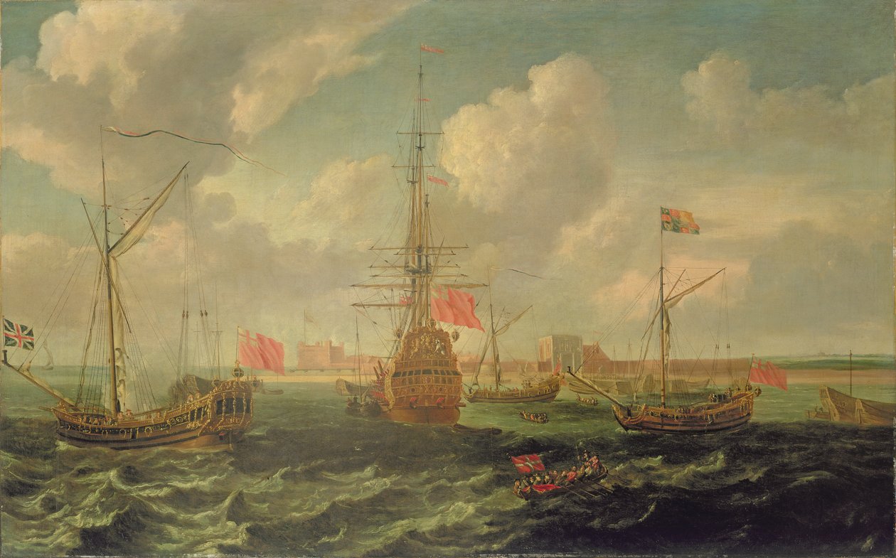 Královská jachta u Sheernessu, asi 1680 (olej na plátně) od Isaac Sailmaker