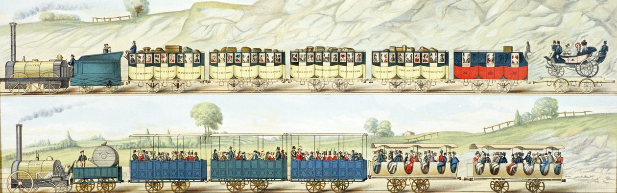 Cestování po Liverpool a Manchester Railway, vyryto S.G. Hughesem, kolem roku 1831 od Isaac Shaw