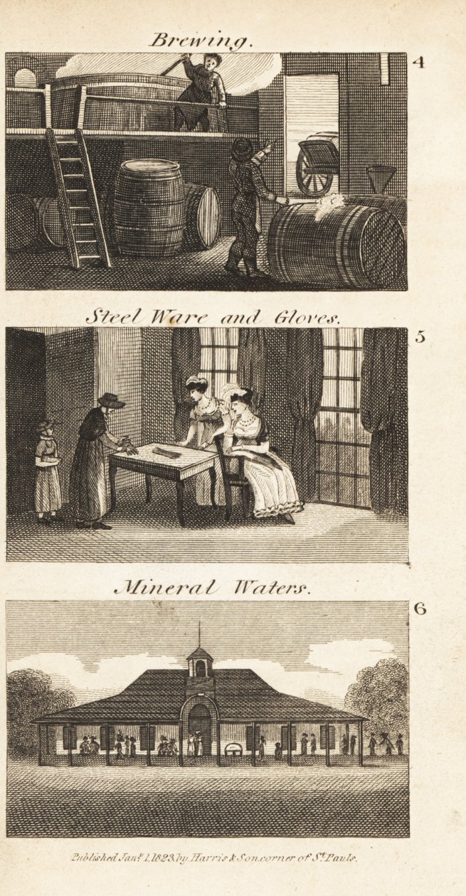 Pivovarnictví, ocelové nádobí a rukavice a lázně s minerální vodou v Regency England od Isaac Taylor