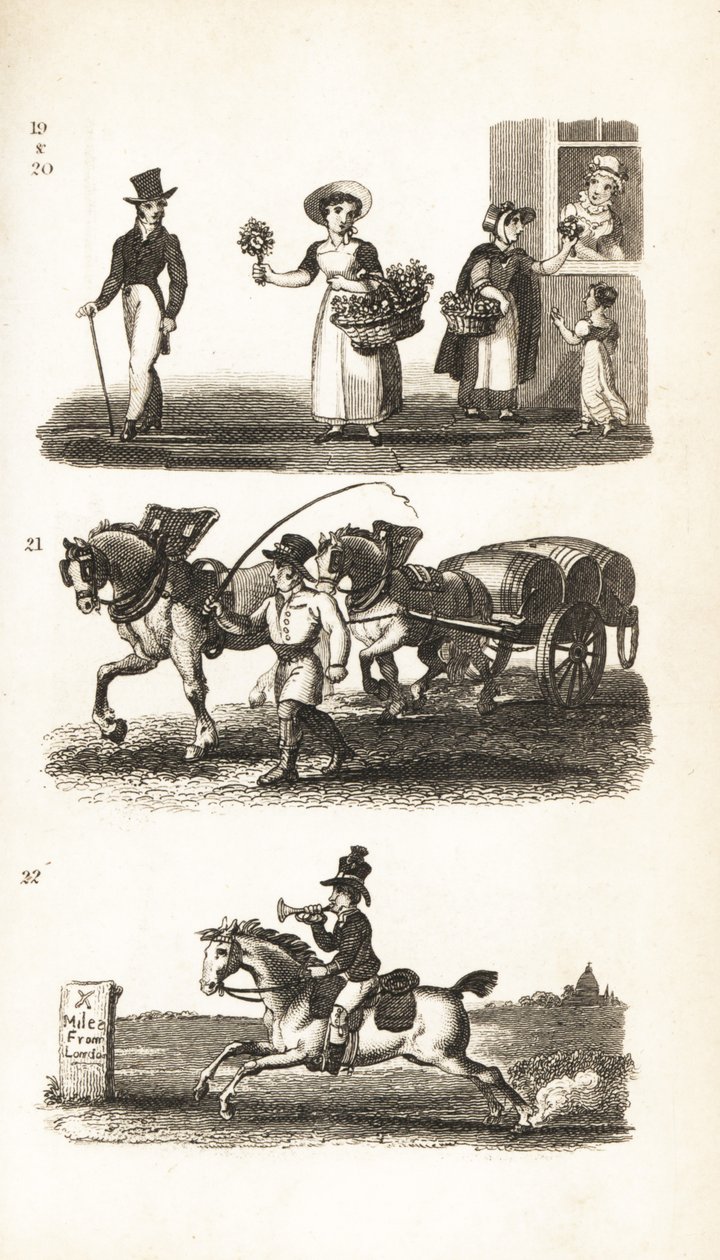 Nosegays, Watercress girl, Brewer’s Dray a Twopenny-Post Boy od Isaac Taylor