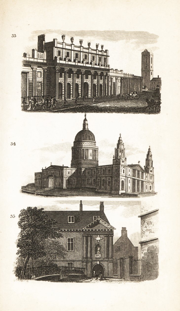 Bank of England, St Paul’s Cathedral a Blue-Coat School nebo Christ’s Hospital od Isaac Taylor