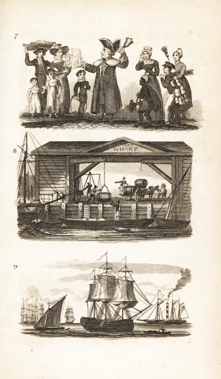 Bellman, London Wharf a uhelná loď a uhelný člun od Isaac Taylor