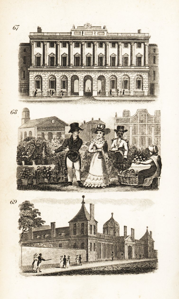 Královská akademie, Covent Garden a Britské muzeum od Isaac Taylor