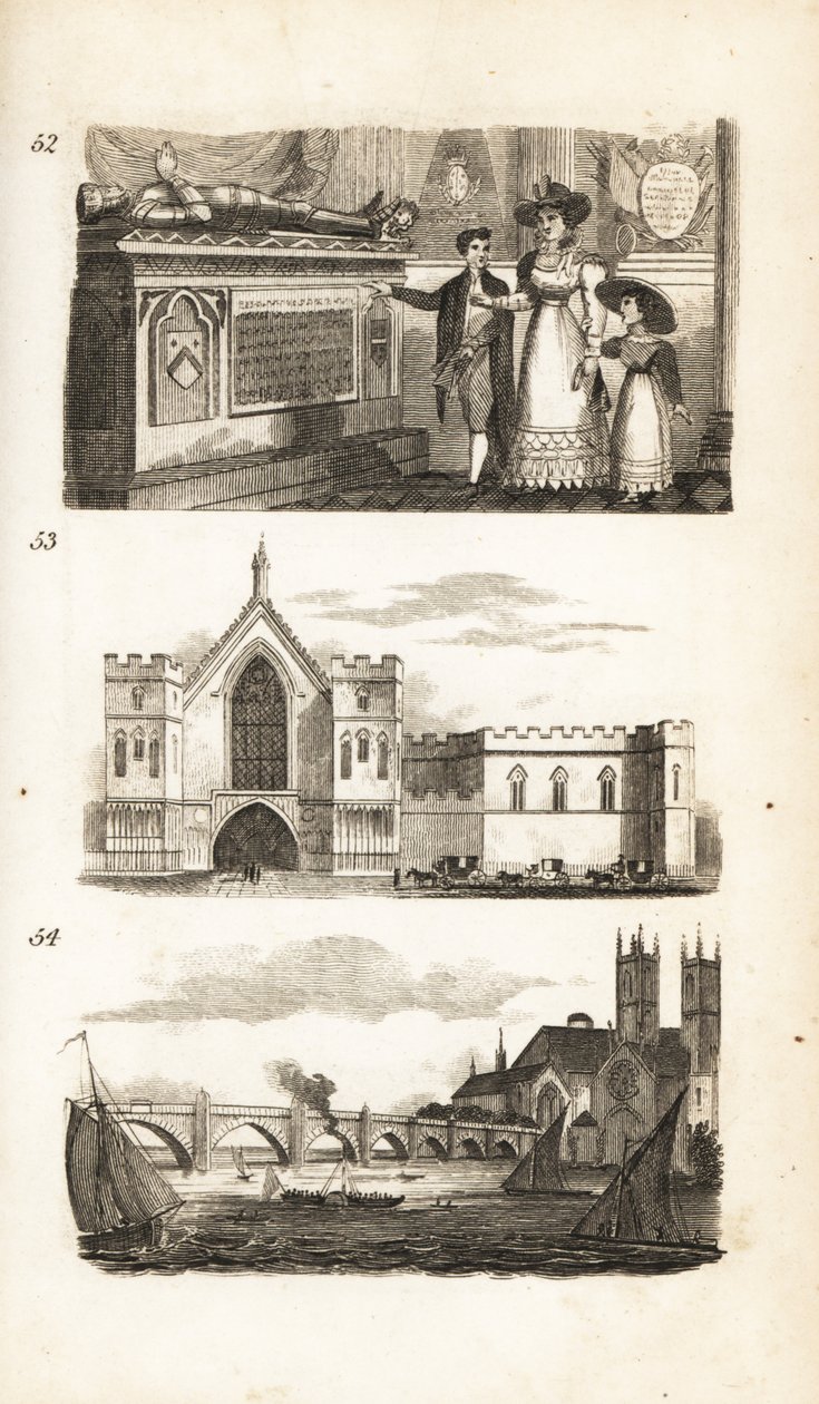 Hrobky ve Westminsterském opatství, Westminster Hall a Westminster Bridge od Isaac Taylor