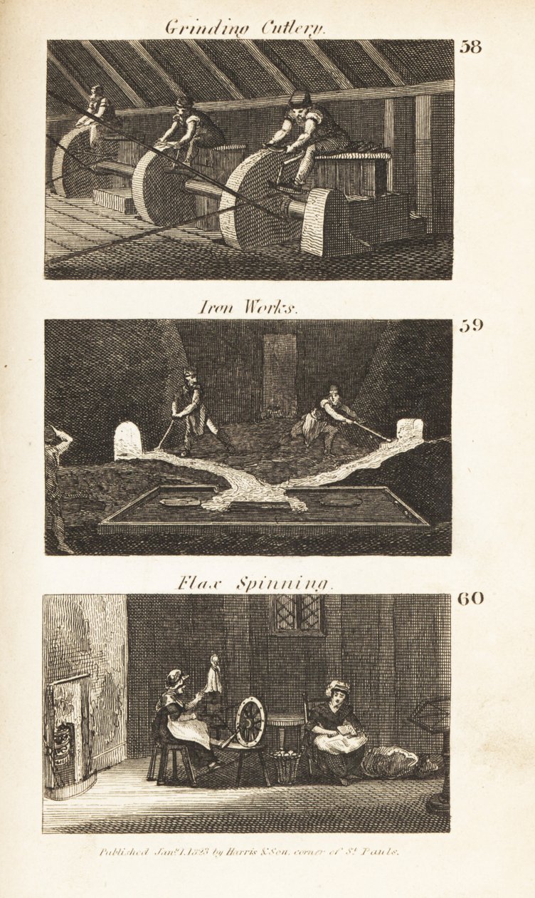 Živnosti v Regency England: Broušení příborů, železářství a předení lnu od Isaac Taylor