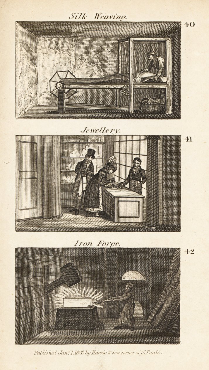 Živnosti v Regency England: tkaní hedvábí, klenotnictví a kovárna od Isaac Taylor