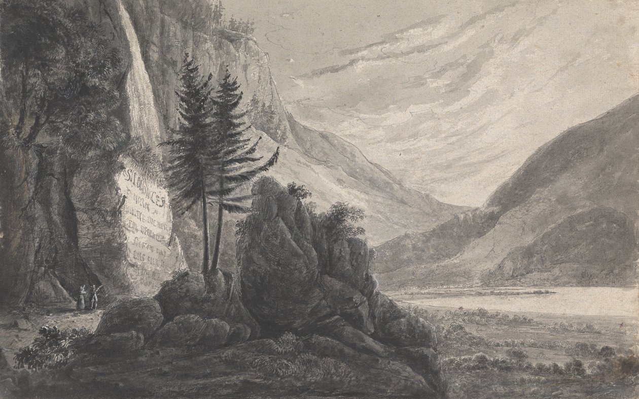 Horská krajina s nápisem Salomon Gessner (Švýcarsko) od Isaac Weld