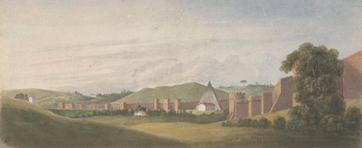 Římské hradby: Aureliánská zeď s Cestiovou pyramidou od Isaac Weld
