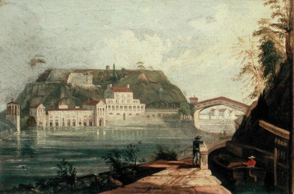 Fairmount Waterworks, podle rytiny W. H. Bartletta z roku 1835 (olej na plátně) od Isaac Williams