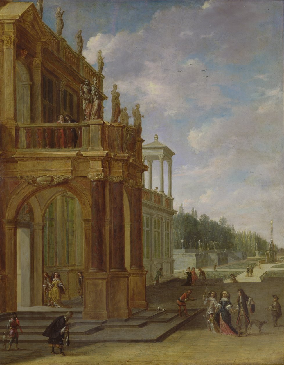 Lidé na terase paláce od Isaac van Nickele