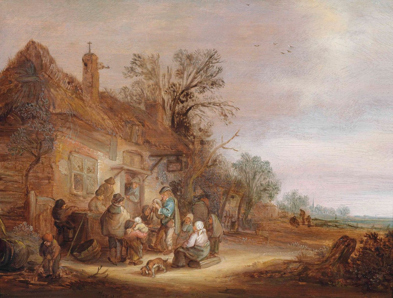 Sedláci a hudebníci před hospodou od Isaac van Ostade