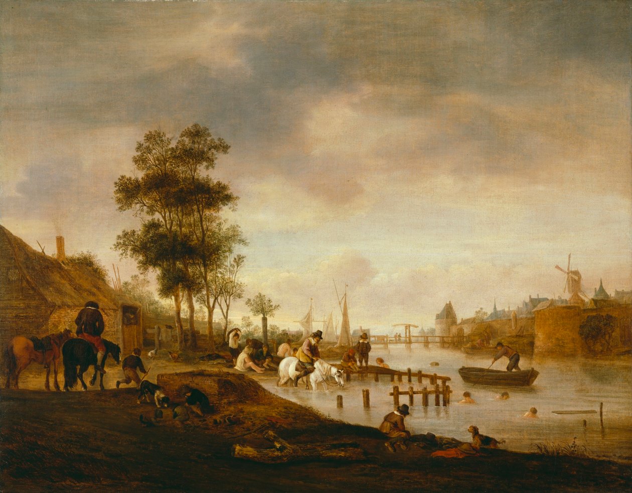 Říční krajina s plavci od Isaac van Ostade