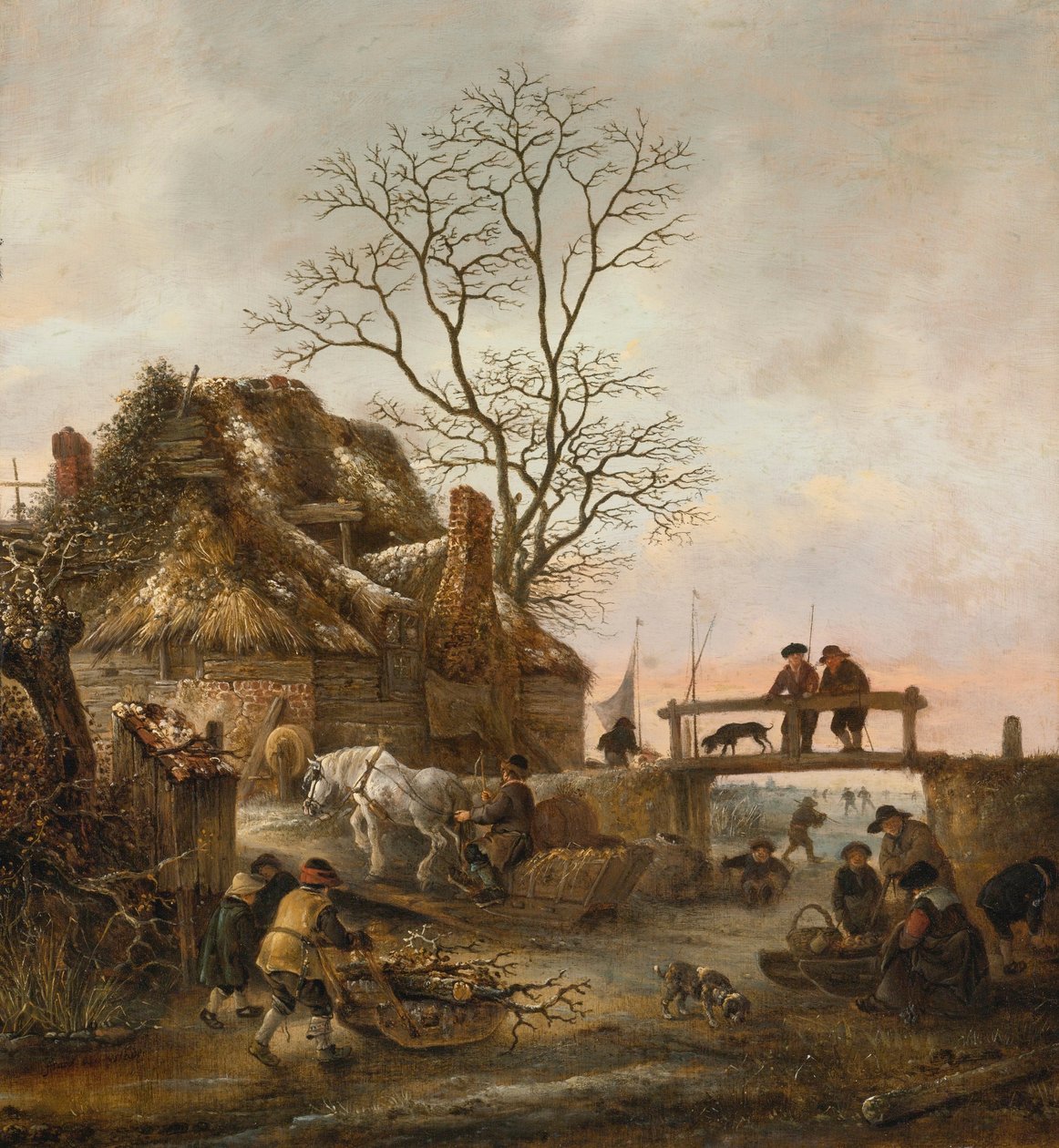 Zimní krajina s chalupou u mostu od Isaac van Ostade
