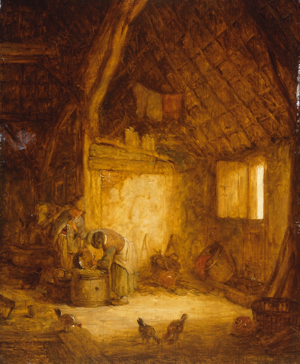 Rolníci ve stodole (olej na dřevě) od Isaack Jansz van (attr. to) Ostade
