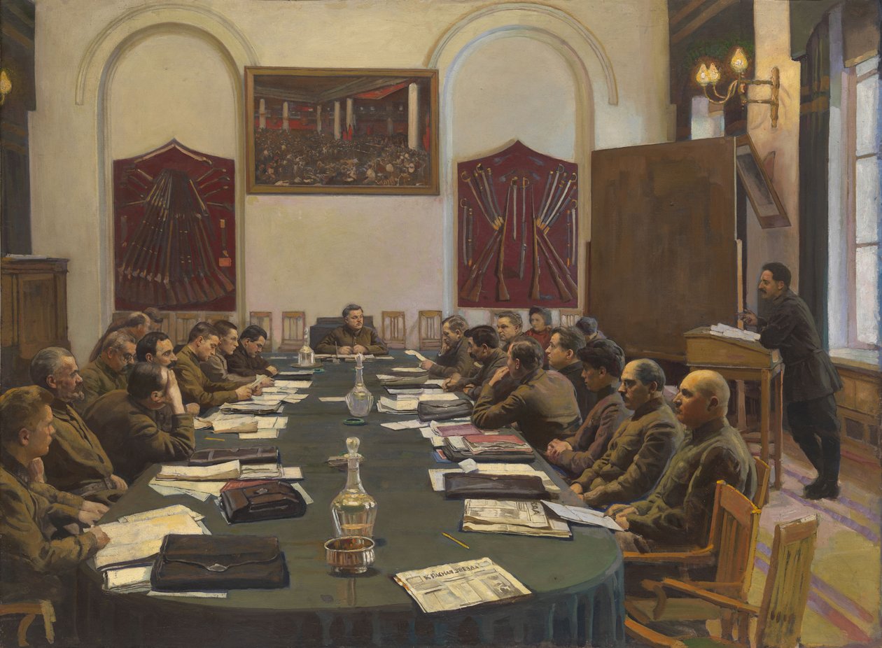Shromáždění Revoluční vojenské rady SSSR, předsedá Kliment Vorošilov od Isaak Israilevich Brodsky