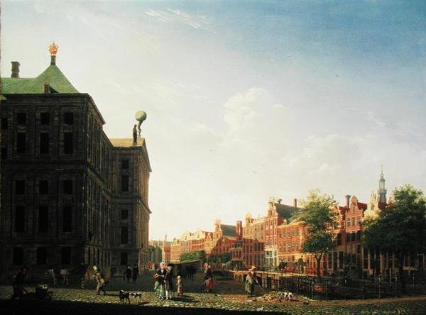 Pohled podél Nieuwezijds Voorburgwal v Amsterdamu ukazující zadní část královského paláce, 1782 od Isaac Ouwater