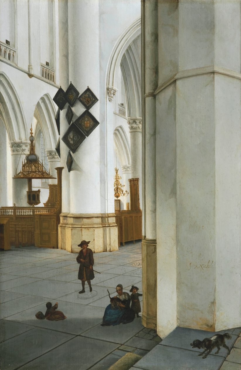 Nizozemsky: Interieur van de St. Bavokerk te Haarlem, pohled z Kerstmiskapelu Pohled do interiéru kostela sv. Bavo, Haarlem od Isaak van Nickelen