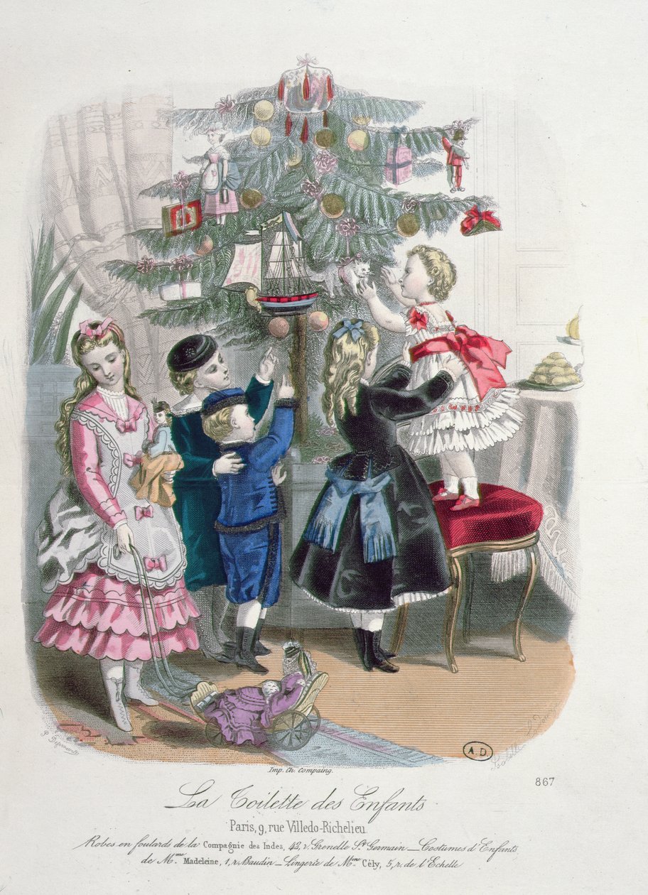 Zdobení vánočního stromu, reklama na La Toilette des Enfants, ryl P. Derfermeville, 1872 od Isabelle Codouze
